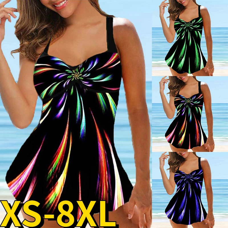 цена 2022 New Women Sexy Two-piece Set Tankini Swimwear Abstract Printing Bikini Monokini Set Summer Swimsuit Beachwear Swimdress Set