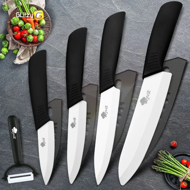 Ceramic Knives Kitchen Knives Set 3 4 5 6 inch Paring Utility Slicing Chef  Bread Set+Peeler Zirconia White Blade Cooking Tool