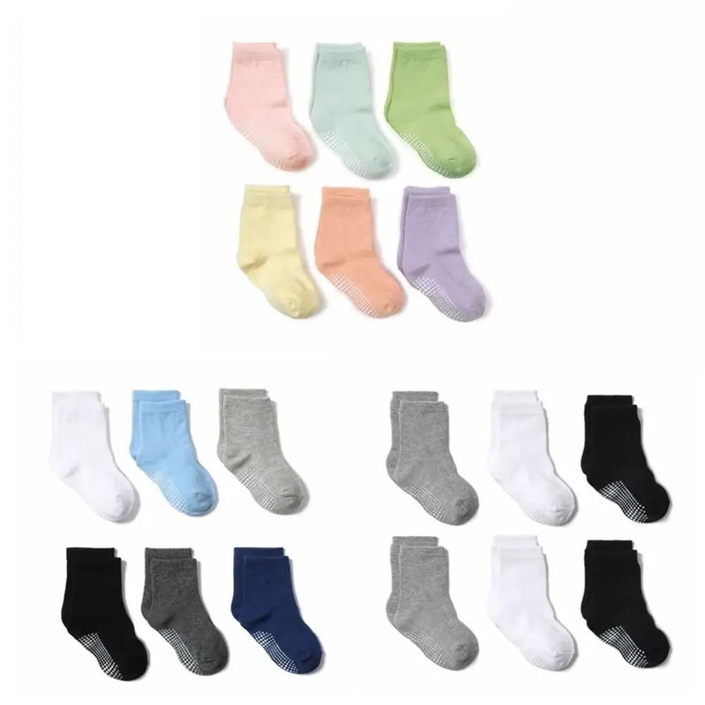 6Pairs Dispensing Baby Cotton Socks Non-slip Breathable Toddle Short Tube Socks Solid Color Autumn Spring Infant Socks Children