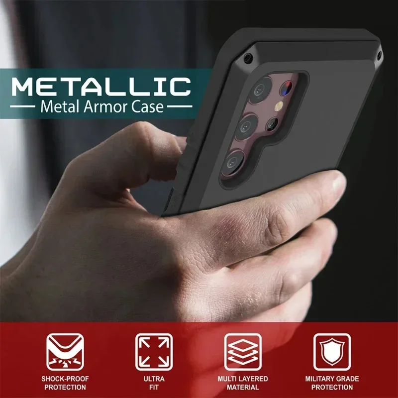 Case For Samsung S24 S23 S22 Ultra Plus Note 20 Ultra Case Heavy Duty Protection Doom Armor Metal Aluminum Phone Luxury Cover
