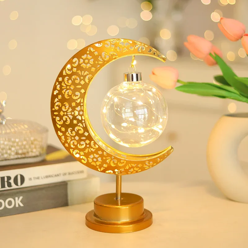 Ramadan Moon Led Light 2024 Eid Mubarak decorazione lampada in metallo per la stanza di casa Ramadan Kareem islamico musulmano Eid Al Adha regalo del partito