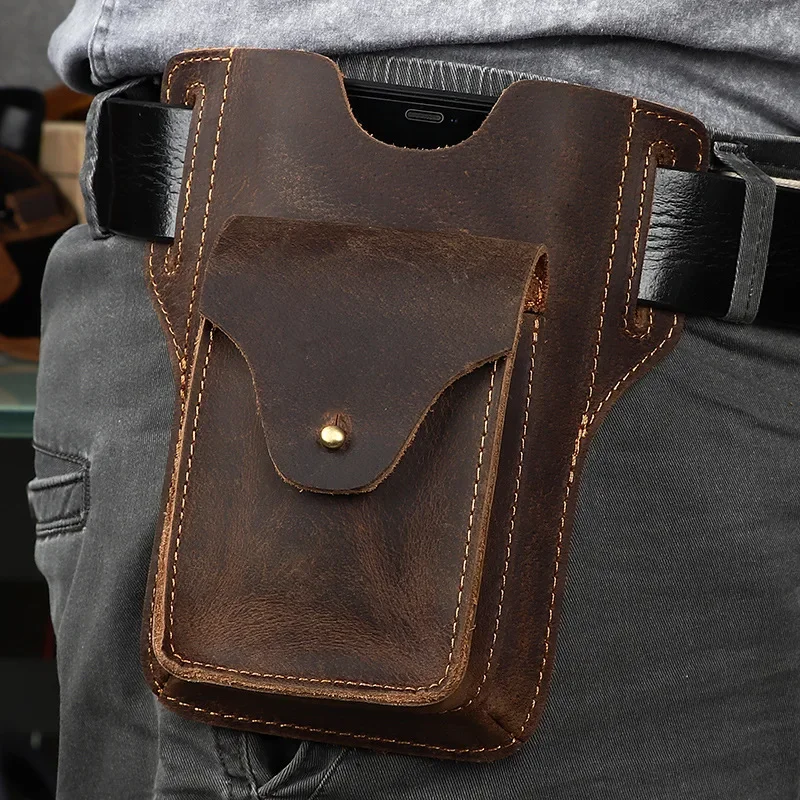 Genuine Leather Men's Waist Bag Phone Pouch