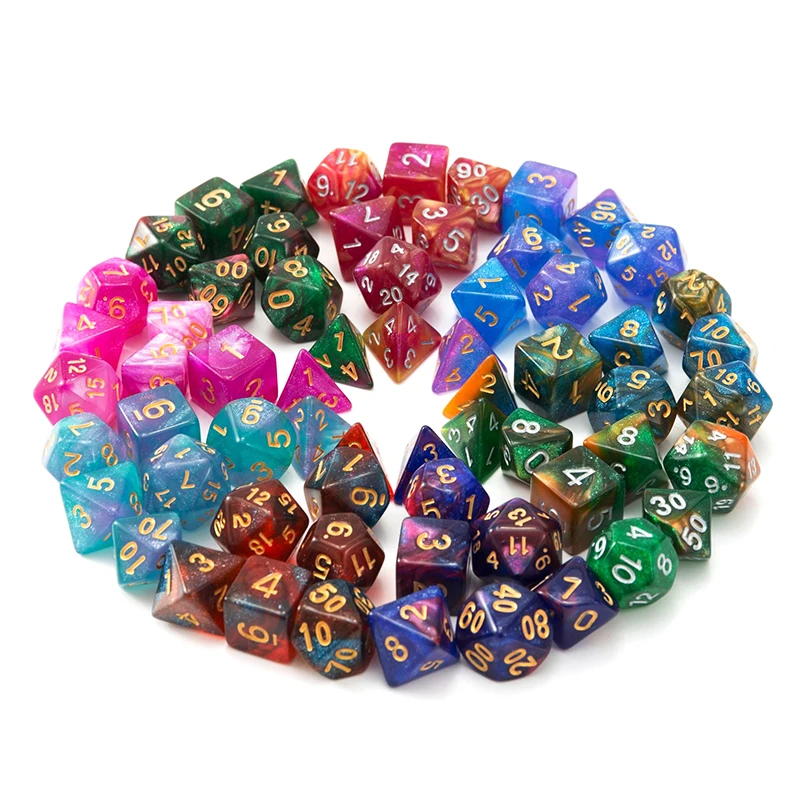 7Pcs D4/6/8/10/12/20 Multi-Sided Gem Dice Die For RPG Dungeons & Dragons DND D&D Games Set Random Color