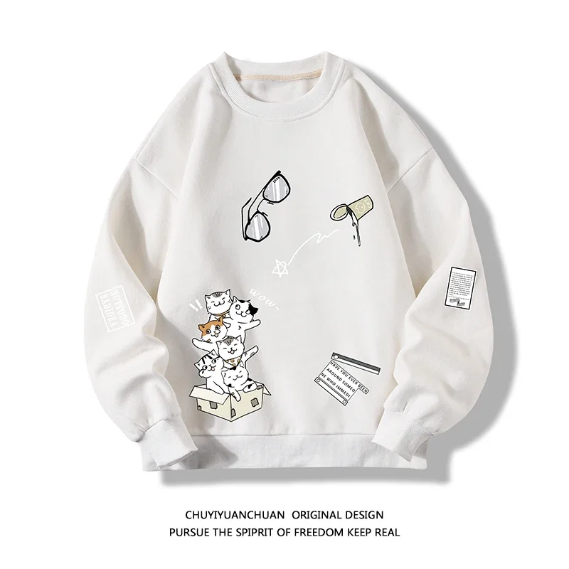 

2024 New Men's Casual Long sleeved Sweatshirt Fashion Printed Daily Round Neck Pullover Loose Men's Clothing