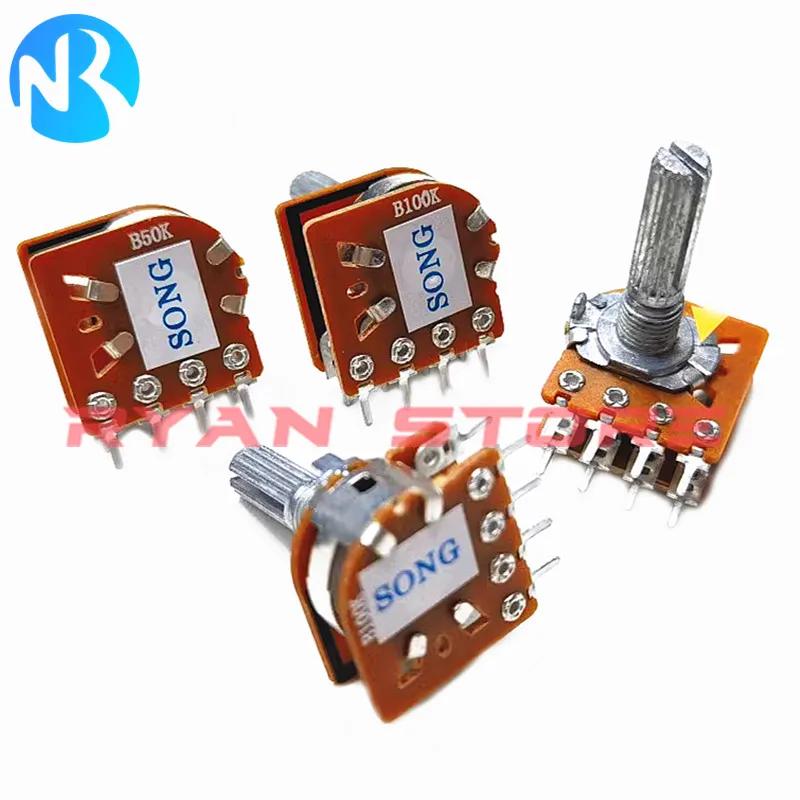 Interruptor do Potenciômetro de Volume com Torneira Central Wh148 50k 100k tipo 16 Eixo da Ameixa 8pin Duplo Wh148 B50k B100k 25 mm 100 Novo Pcs