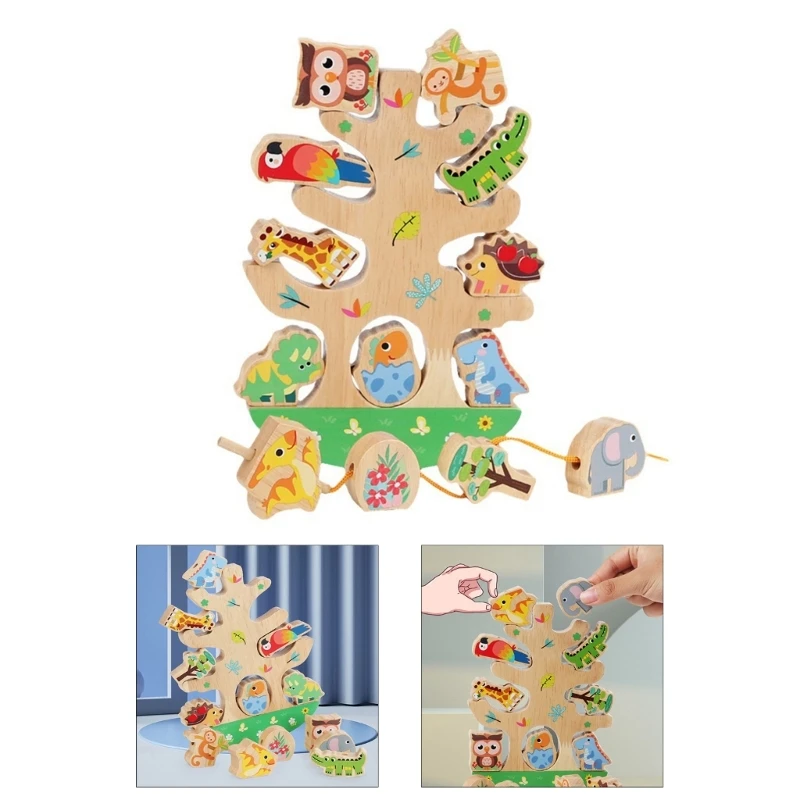

Настольная игрушка для укладки, баланс, навык, строительный блок, деревянная настольная игра с животными, игрушка с резьбой, для