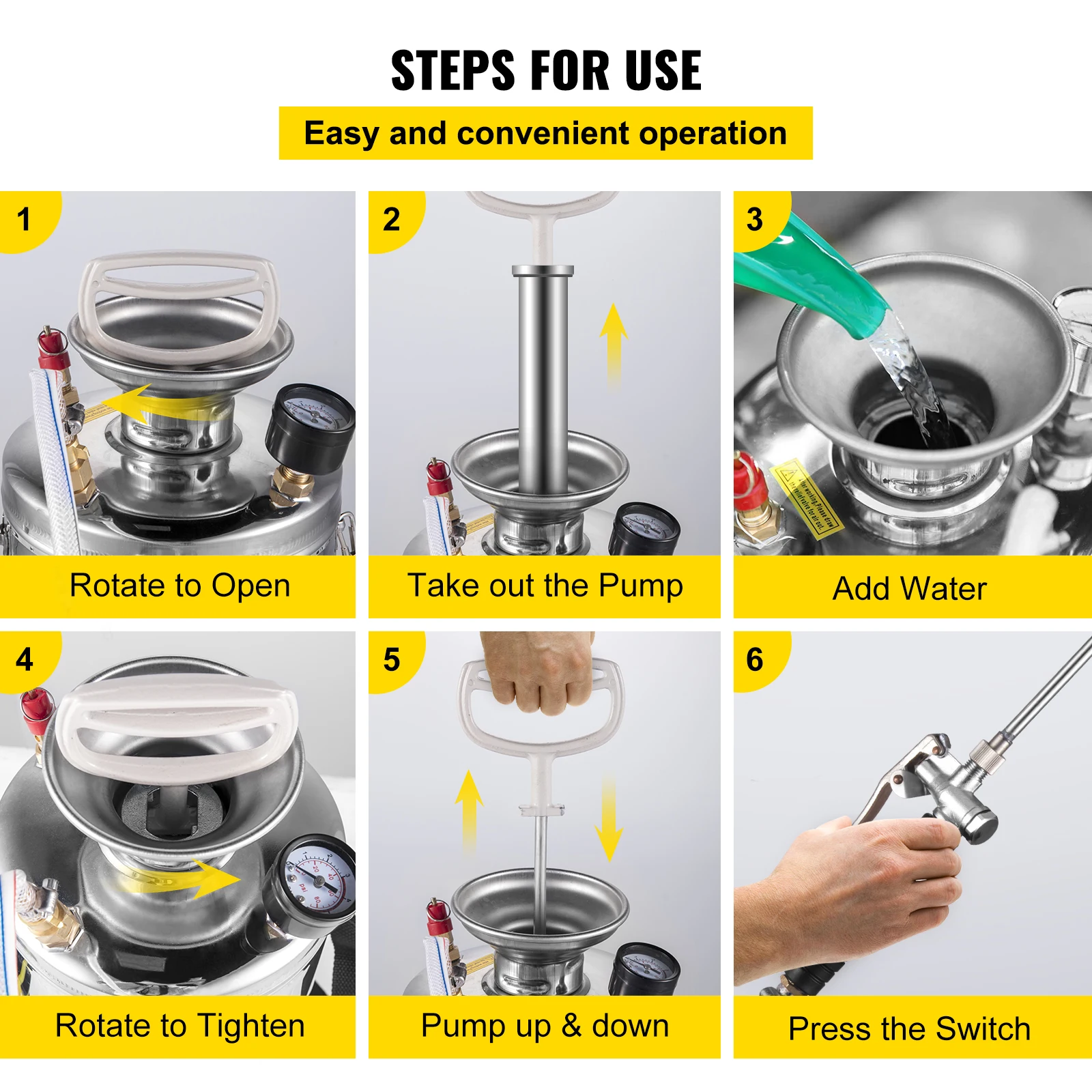 VEVOR 4-12L Hand Powered Sprayer Stainless Steel Watering Spraying Sprinkling Atomizer Pump Home Ground Garden Cleaning Sprayer 6