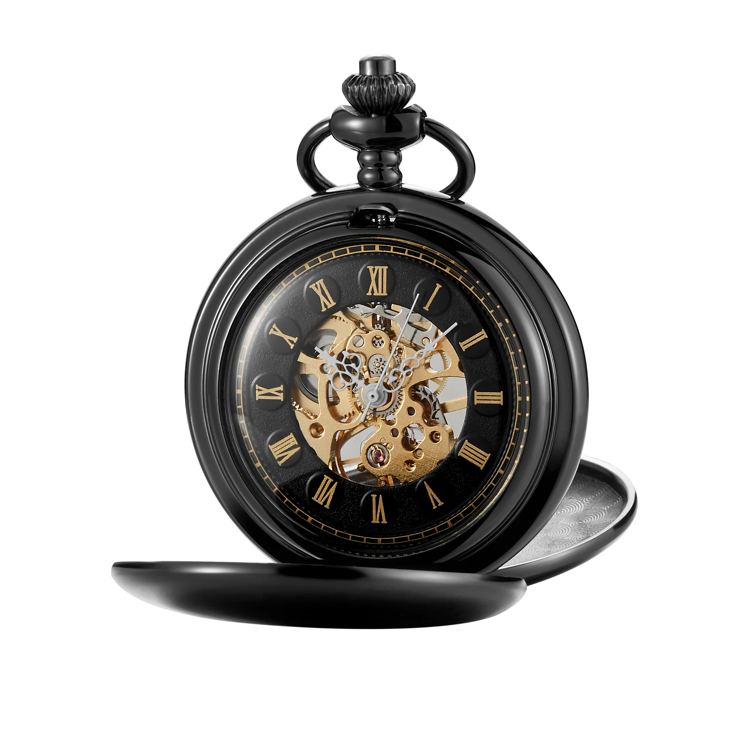 New Vintage Luxury Black Metal Mechanical Pocket Watch Steampunk Watches Pin Chain Men Women Pendant Clock Gift 2023