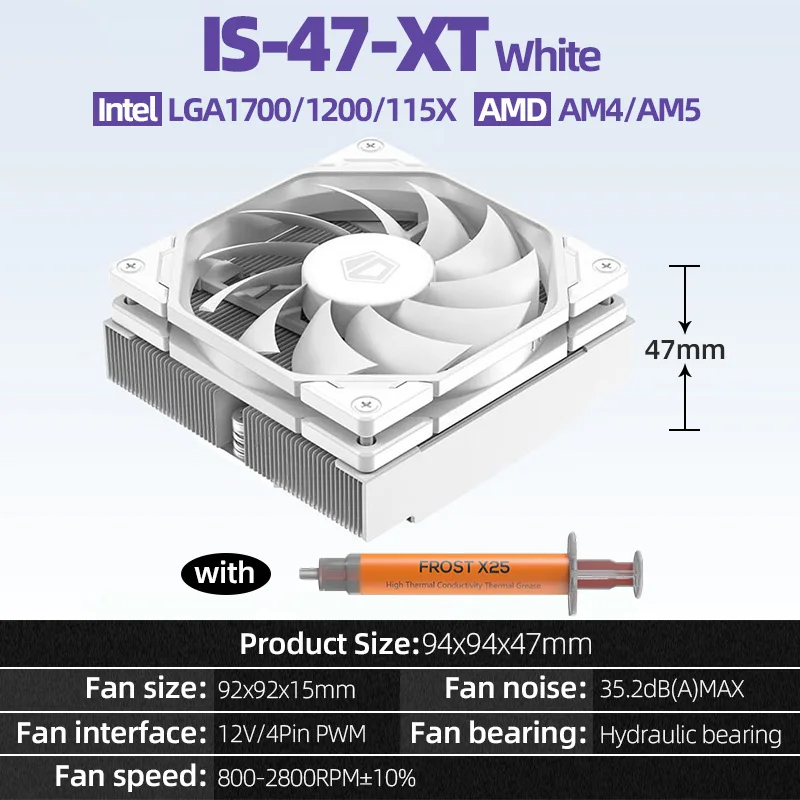 ID-COOLING IS-47 XT 4 HeatPipes CPU Processor Air Cooler 92mm PWM