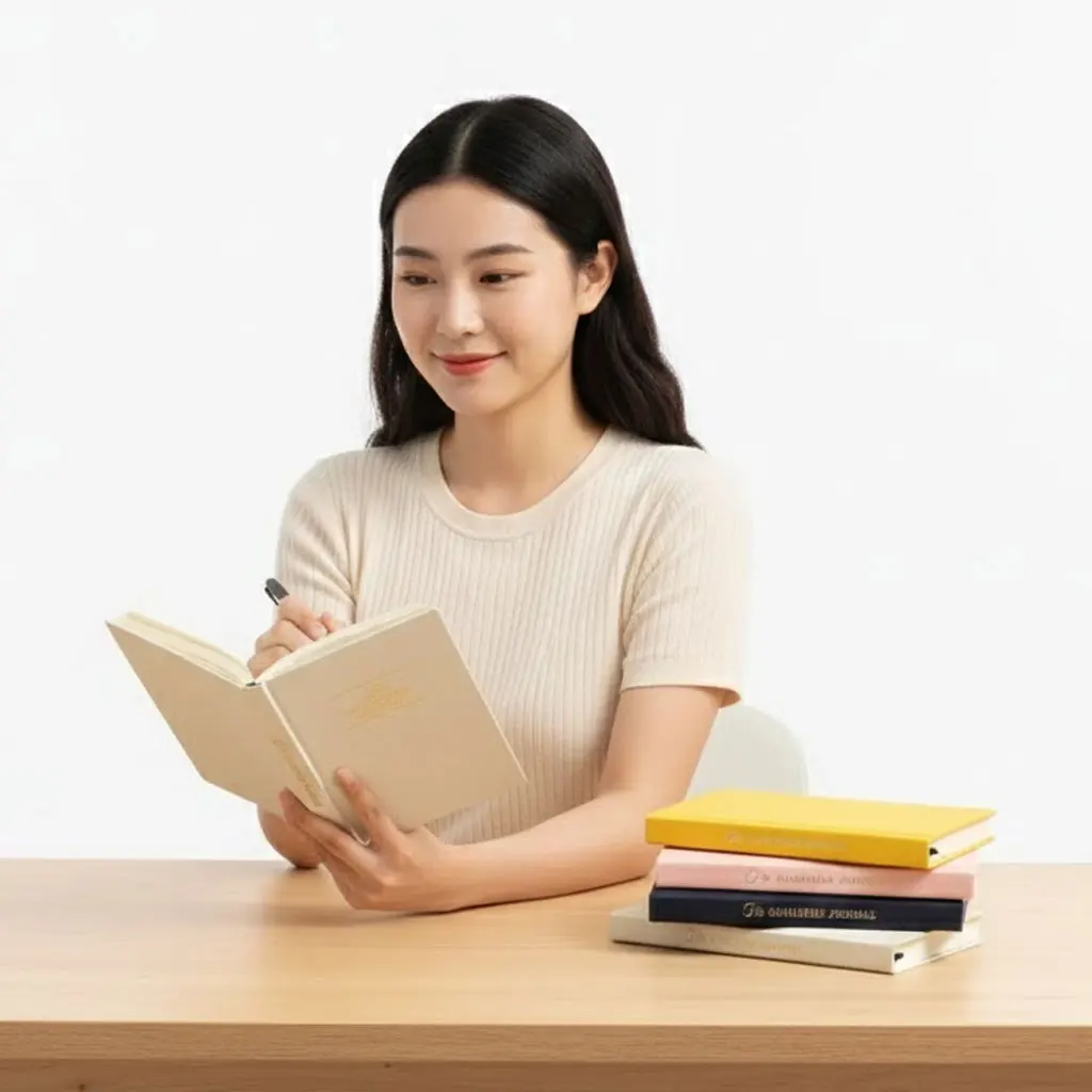 패브릭 감사 일기 A5 영어 데일리 플래너 셀프 케어 노트북 긍정 에너지 공급