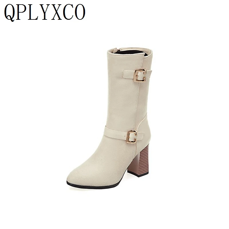 

Женские ботинки до середины икры QPLYXCO Lage, Размеры 33-50, Короткие осенне-зимние ботинки с острым носком, высокие ботинки 8 см, женская свадебная обувь