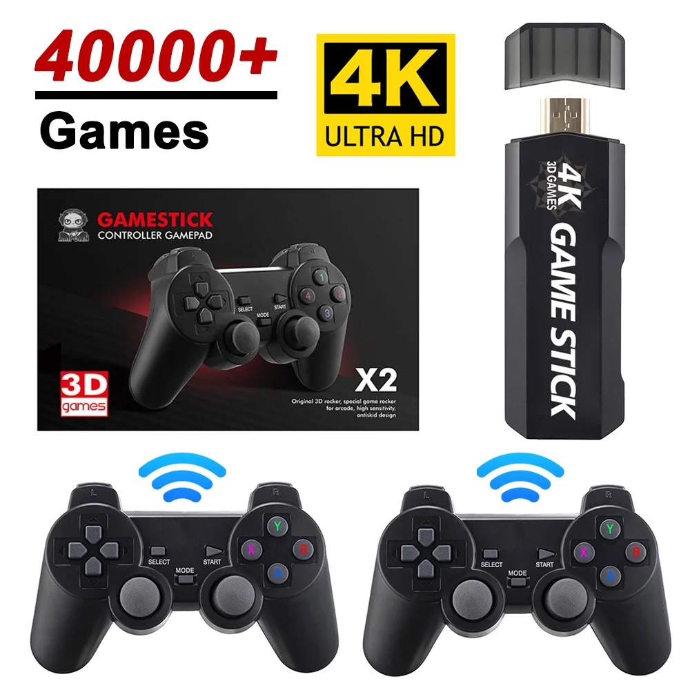 ITINFTEK 128G 40000 Games Retro Game Console 4K HD Video Game Console 2.4G Double Wireless Controller Game Stick For PSP PS1 GBA