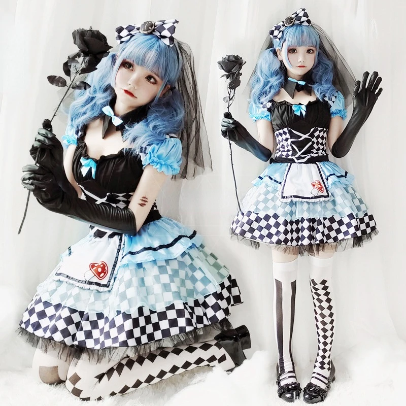 

Halloween Costume Adult Female Alice Maid Silk Vampire Clown Costume Loli Lolita Tutu Princess