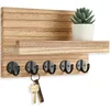 Key and Mail Holder Home Decor Wood Wall Organizer with 5 Hooks and Shelf for Bags Dog Leash Wall Decor for Living Room Entryway 1