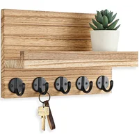 Key and Mail Holder Home Decor Wood Wall Organizer with 5 Hooks and Shelf for Bags Dog Leash Wall Decor for Living Room Entryway 1