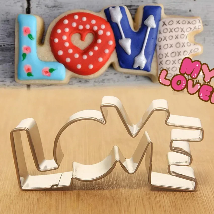 LOVE Letter Shape Forms For Biscuit Mold Lover Series Design Stainless Steel Cookie Cutter Bakeware Pastry Confectionery Tools