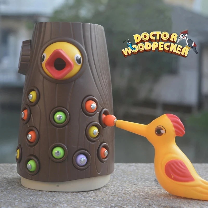 몬테소리 장난감, 딱따구리 자석 벌레 잡기, 작은 새 먹이 주기 게임, 어린이 조기 교육 낚시 장난감 세트 선물