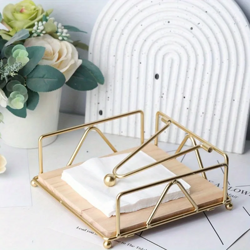Sophisticated Wooden Base Napkin Dispenser with  Accents Ideal for Home  Countertop Use Tissue Holder for Versatile Settings.