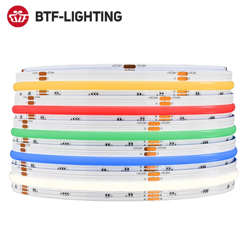 FCOB RGBW LED Strip Light 5pin 12mm DC12V 816 DC24V 896 LED Flexible FOB COB RGBWW Lights High Density RA90 Linear Dimmable 16W