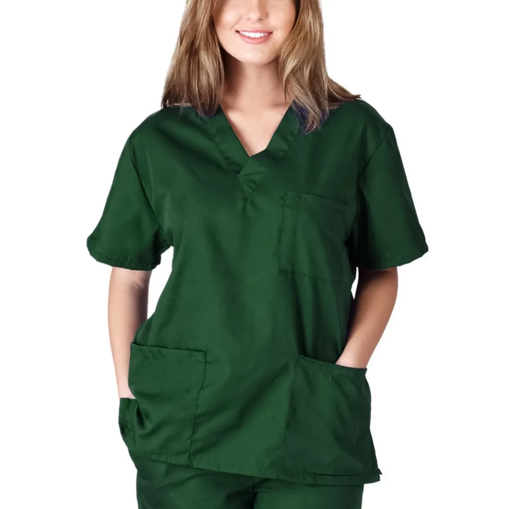 

Fashion Scrub Tops Hospital Doctor Nurse Working Uniform Solid Color Unisex Surgical Gown V-neck Scrubs Top for Women top mujer