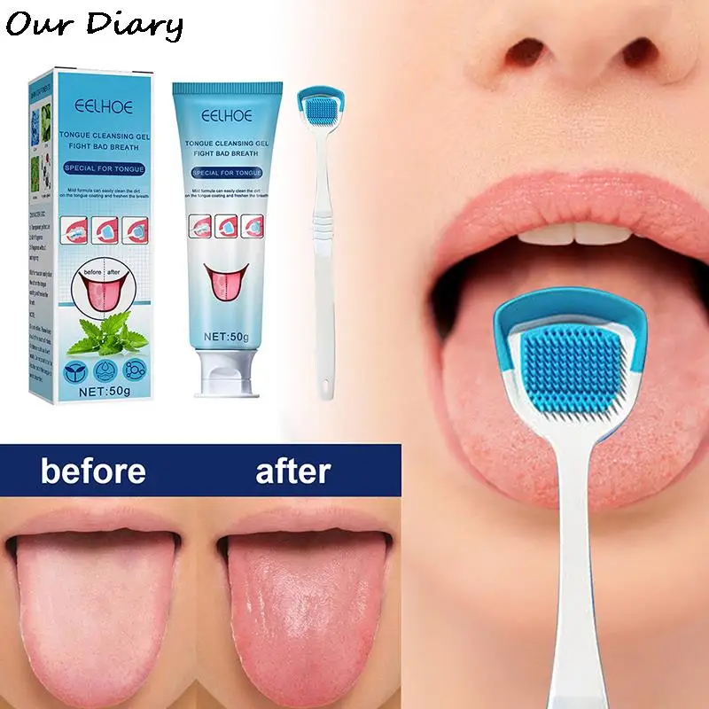 

1Pc 50g Tongue Cleaning Gel With Tongue Scraper Brush Fresh Breath Oral Clean Tool