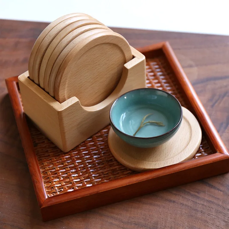 Japanese Wooden Coasters Placemat Shelves Coasters Boxes Storage Wooden Boxes Convenient Kitchen Storage Supplies