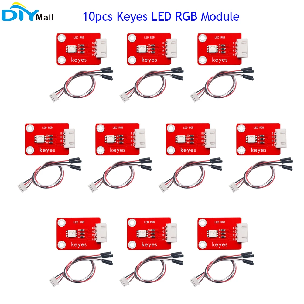 

10pcs Keyes brick Patch 5050 RGB LED Module(Pad hole) with 2.54mm White Anti-reverse Interface for Arduino MCU