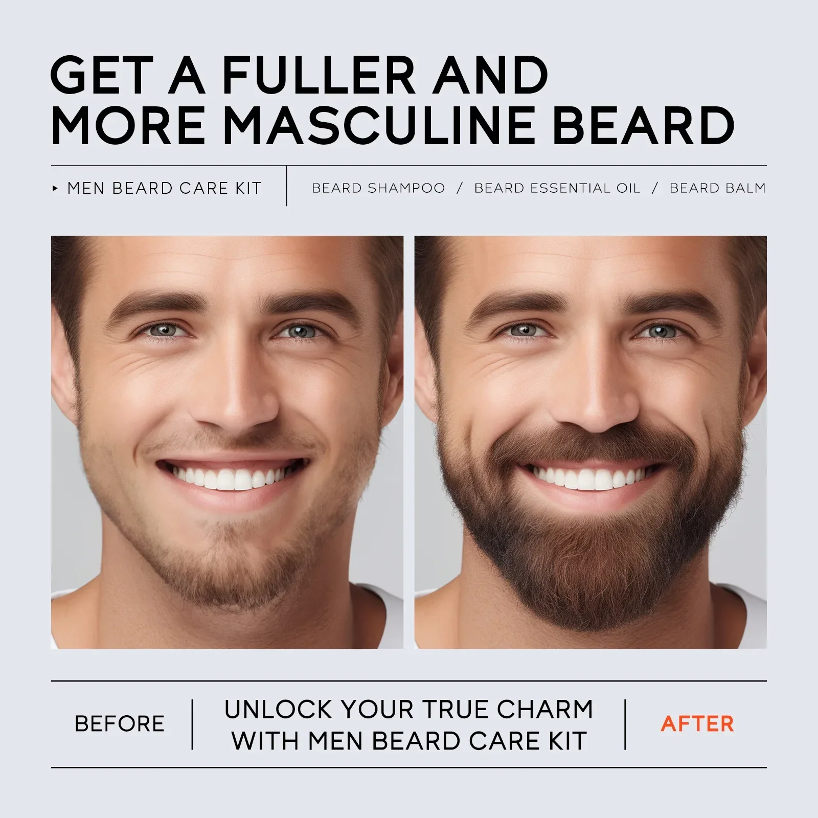 LAIKOU Men's Beard Care Kit 3-Piece Set Beard Shampoo BeardOil BeardBalm Bye-Bye Dyness & RoughnessProvide Deep Hydration