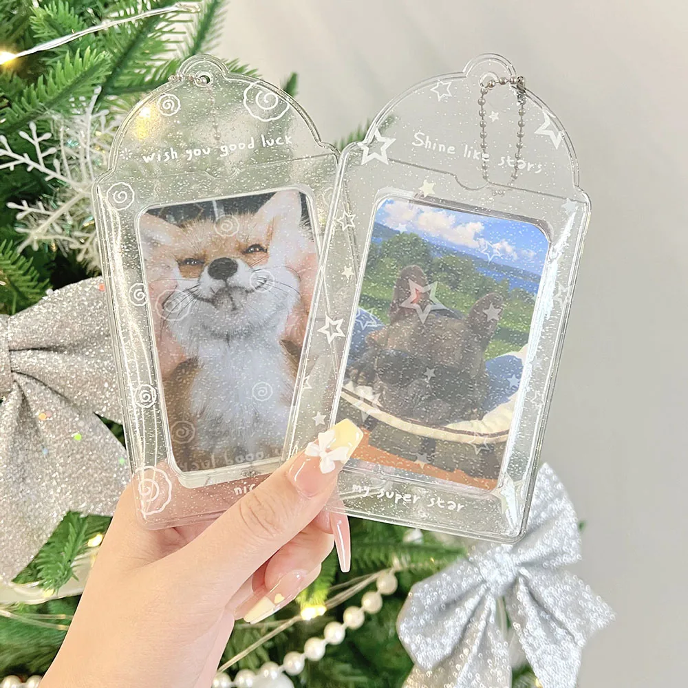 

Ins Transparent Sparkling Card Holder New Photocard Holder Idol Photo Card Sleeves Keychain Bag Pendant School Stationery Star