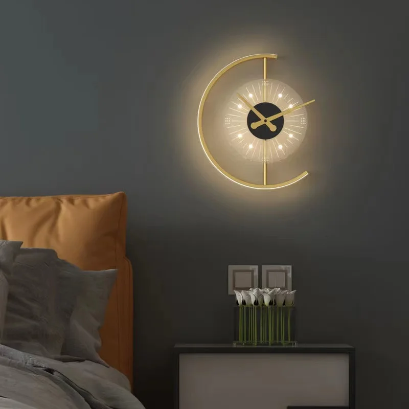 Modern Simple Led Wall Lamp Art Clock Design Wall Sconce Bedroom Living