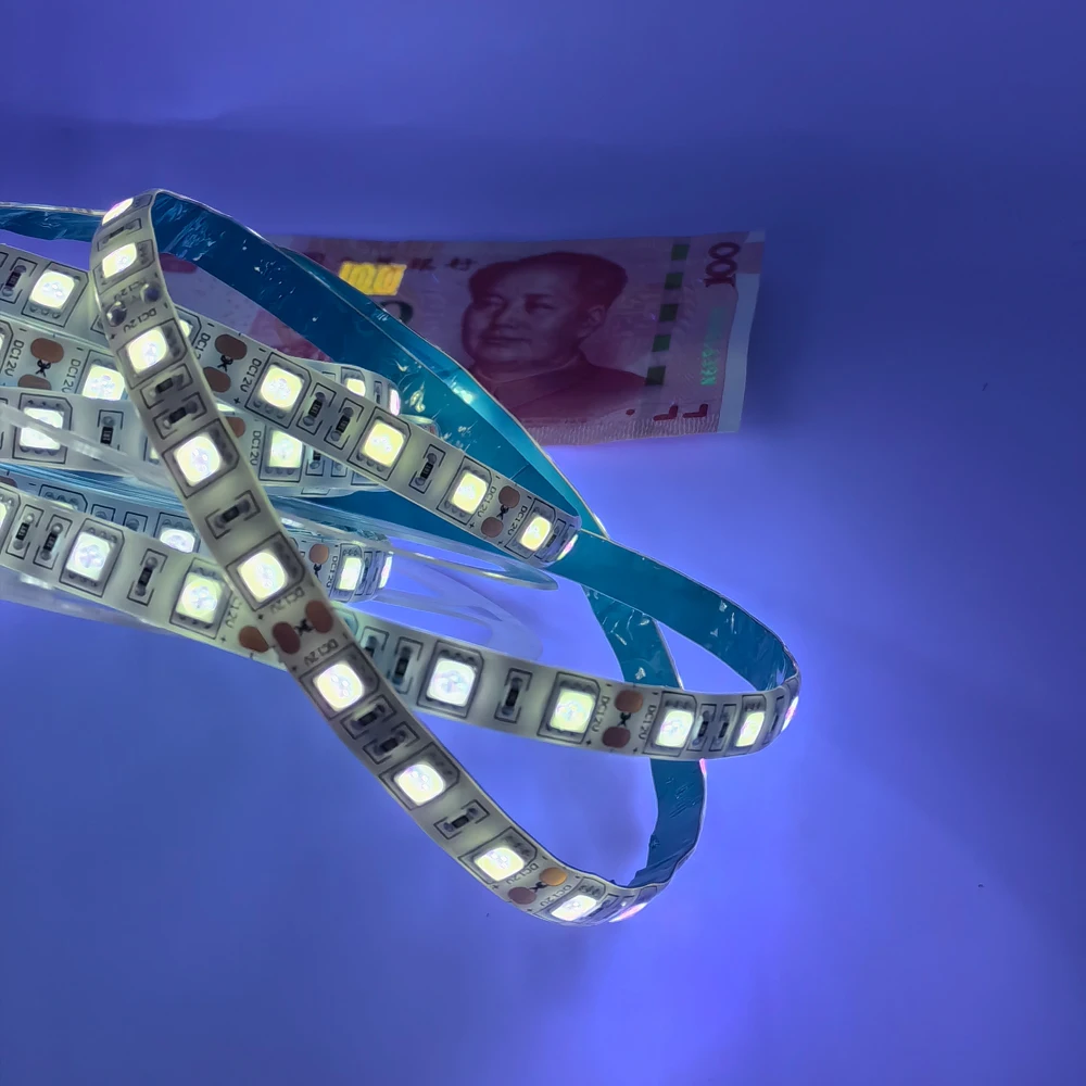 Ultraviolet LED Strip 365nm-370nm UV Non-Waterproof Flexible Ribbon tape lamp 12V SMD5050 12V for UV Curing Metal Crack