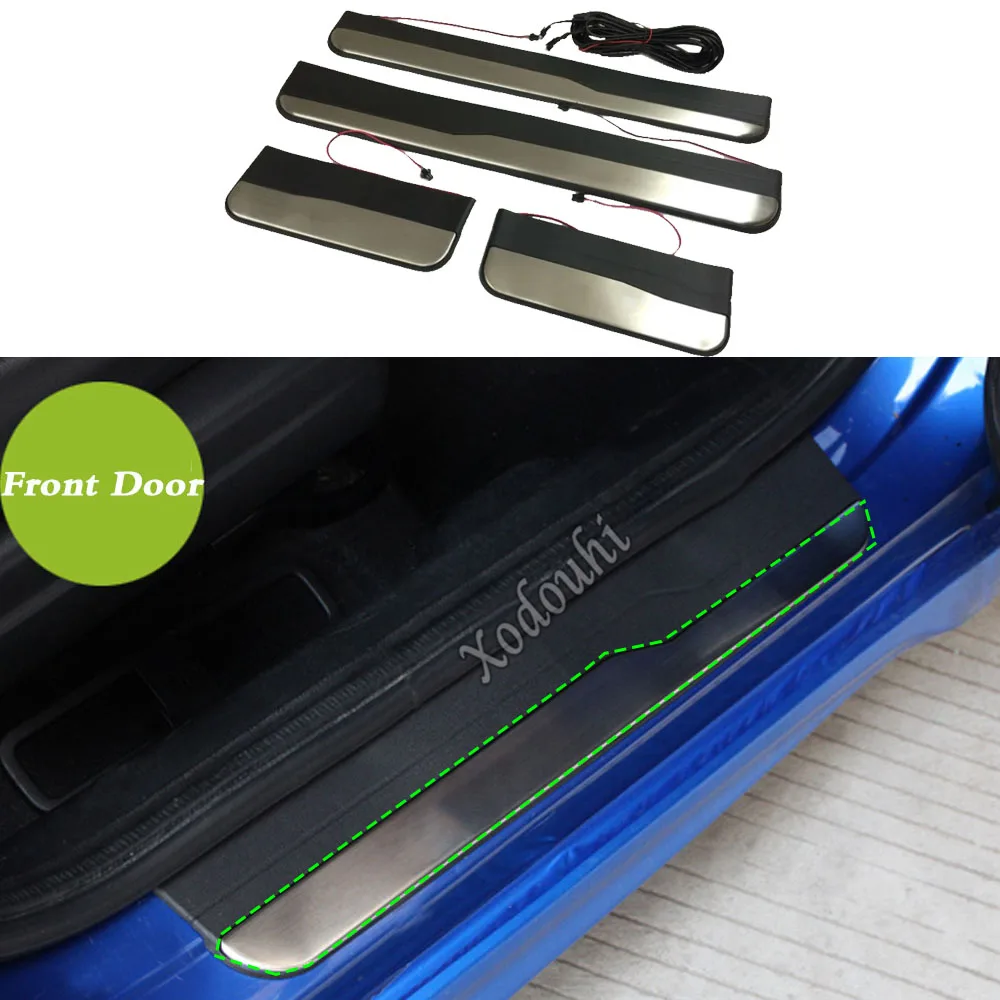 

For Honda Fit jazz 2014 2015 2016 2017 Plastic&Stainless Steel pedal Door strip scuff plate frame External LED threshold 4pcs