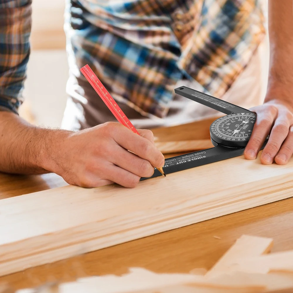 Mitre Saw Protractor ABS Angle Finder Carpenter Angle Finder Meter Gauge Tools Level With Marking Pencil Woodworking Scale