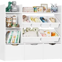 Toy Storage Organizer with 3 Drawers,Bookshelf and Bookcase with 6 Plastic Bins & 2 Storage Cubbies,Toy Storage Box for Playroom 2