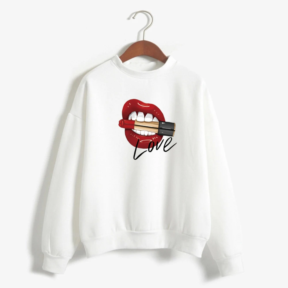 

2023 Women Tops Red Mouth Lip Love Print hoodies O-Neck Long Sleeve Women sweatshirt 15 colours hoodies Funny girl hoodies