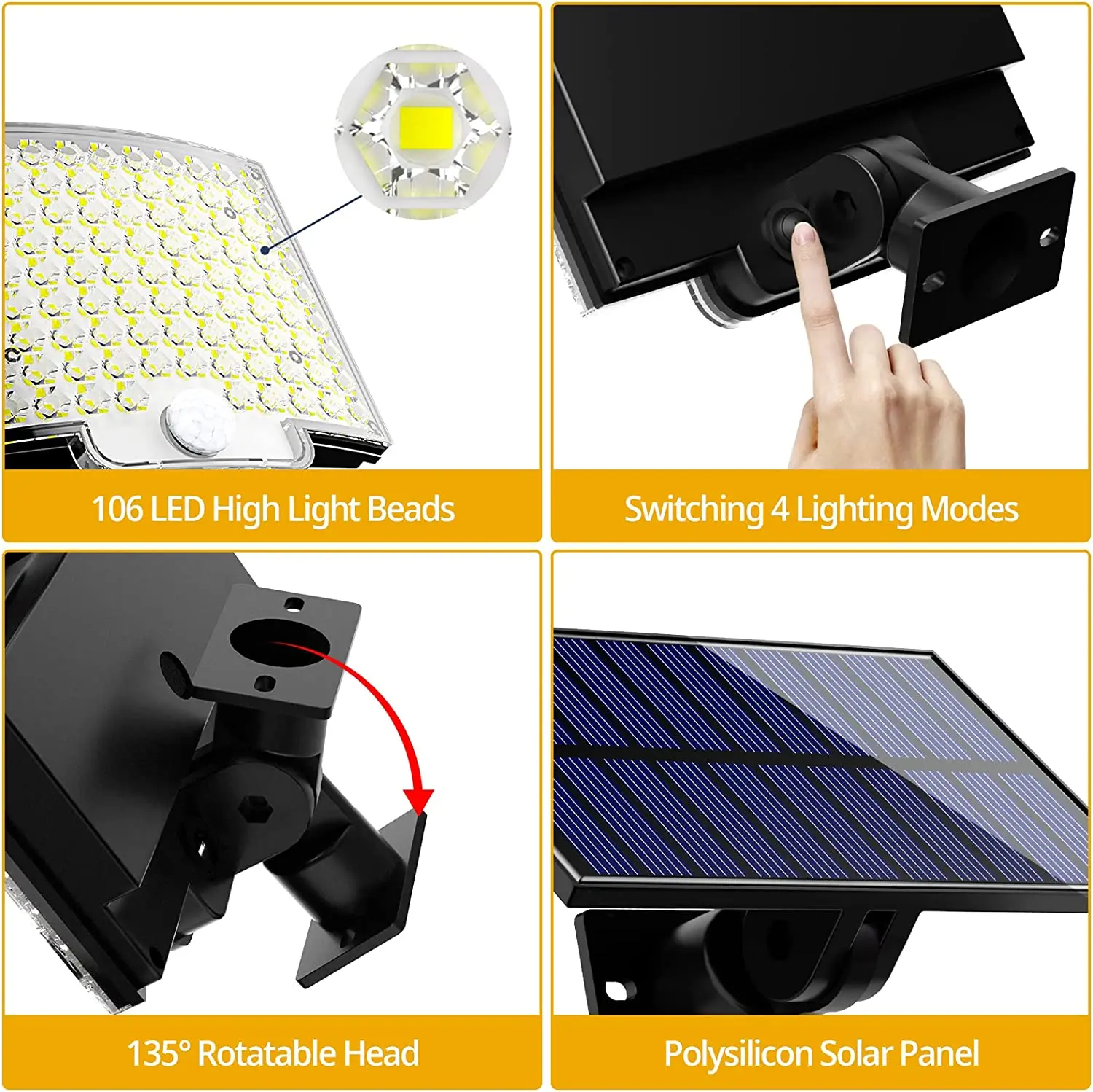 Description Picture 5 of item106LED Outdoor Solar Light with Motion Sensor Floodlight Remote Control IP65 Waterproof for Patio Garage Security Wall Light