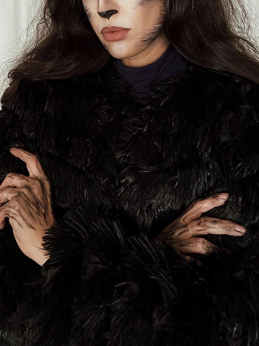 

Kimydreama Women’s Fuzzy Faux Fur Coat Winter Warm Long Sleeve Open Front Cropped Jacket Outerwear
