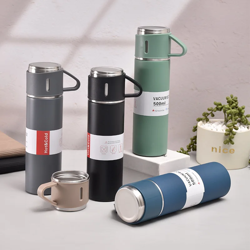 500ML Stainless Steel Vacuum Flask Gift Set Office Business Style Thermos  Bottle Outdoor Hot Water Thermal Insulation Couple Cup