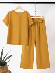 ZANZEA Summer Women Work Matching Sets Casual Solid Trousers Suit Short Sleeve Blouse & Wide Leg Pant Sets 2pcs Urban Tracksuits