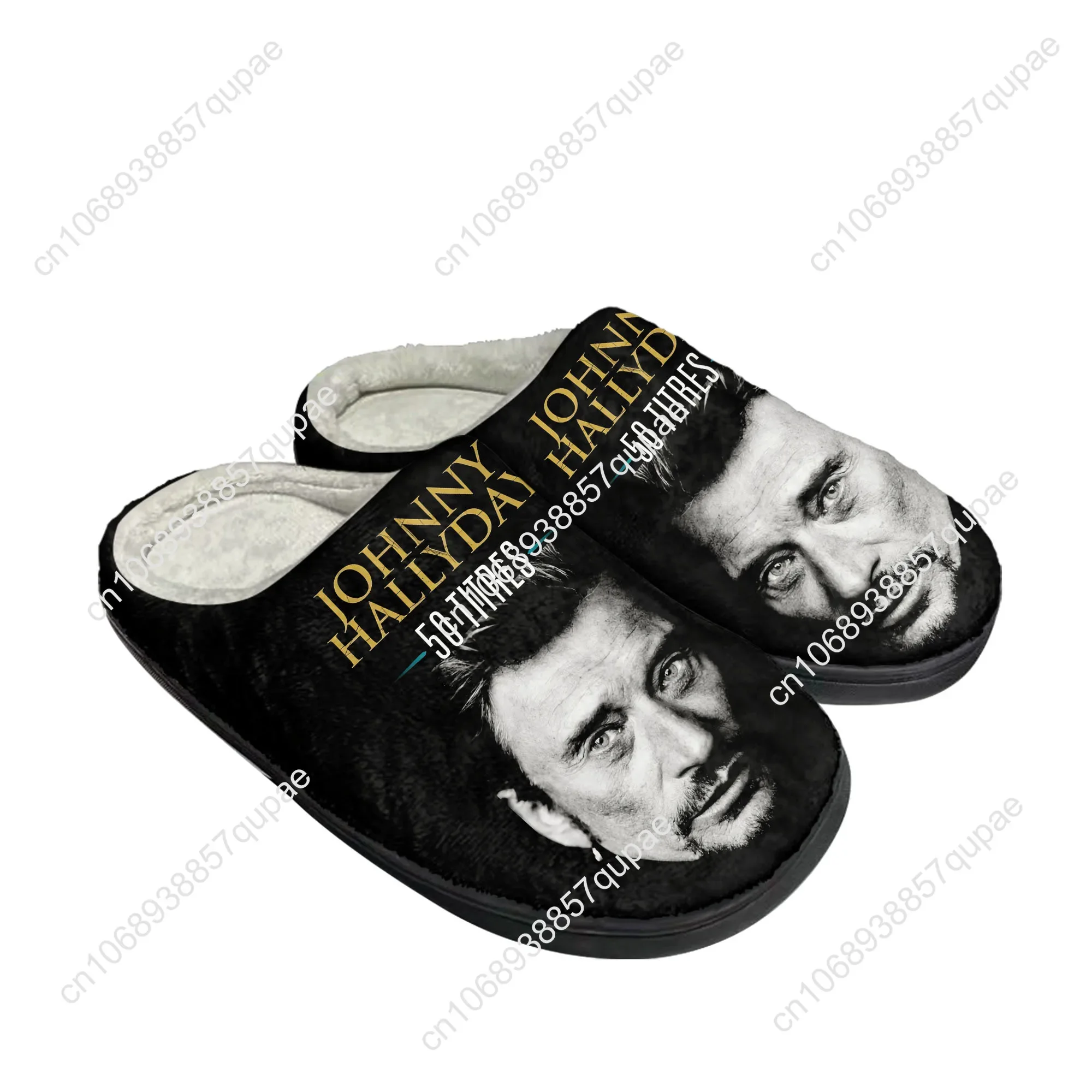 Johnny Hallyday Rock Singer Home Cotton Custom Slippers Mens Women Sandals Plush 3D Print Casual Keep Warm Shoes Thermal Slipper