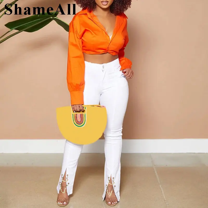 Plus Size Women Split White Jeans 3xl Summer Streetwear High Waist