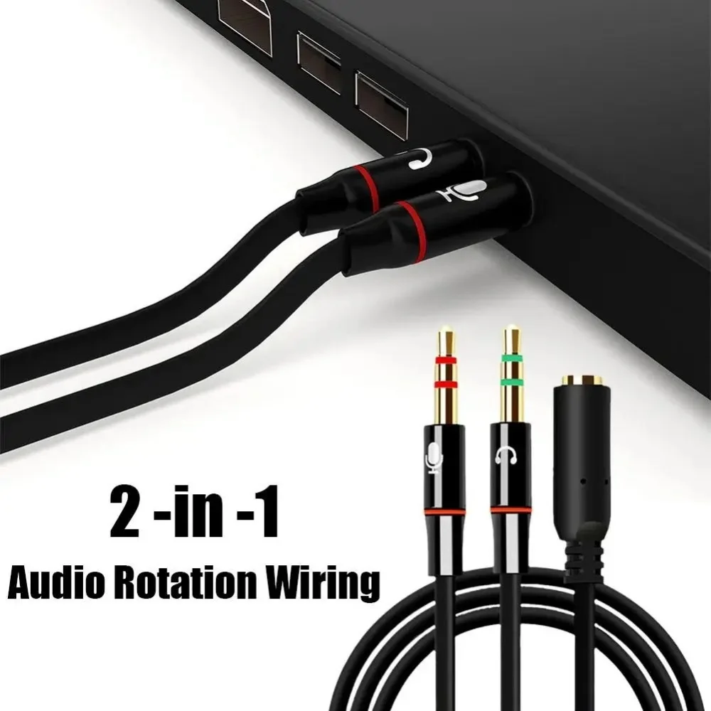 Dual Male to Single Female 3.5mm Audio and Microphone Splitter Cable Adapter