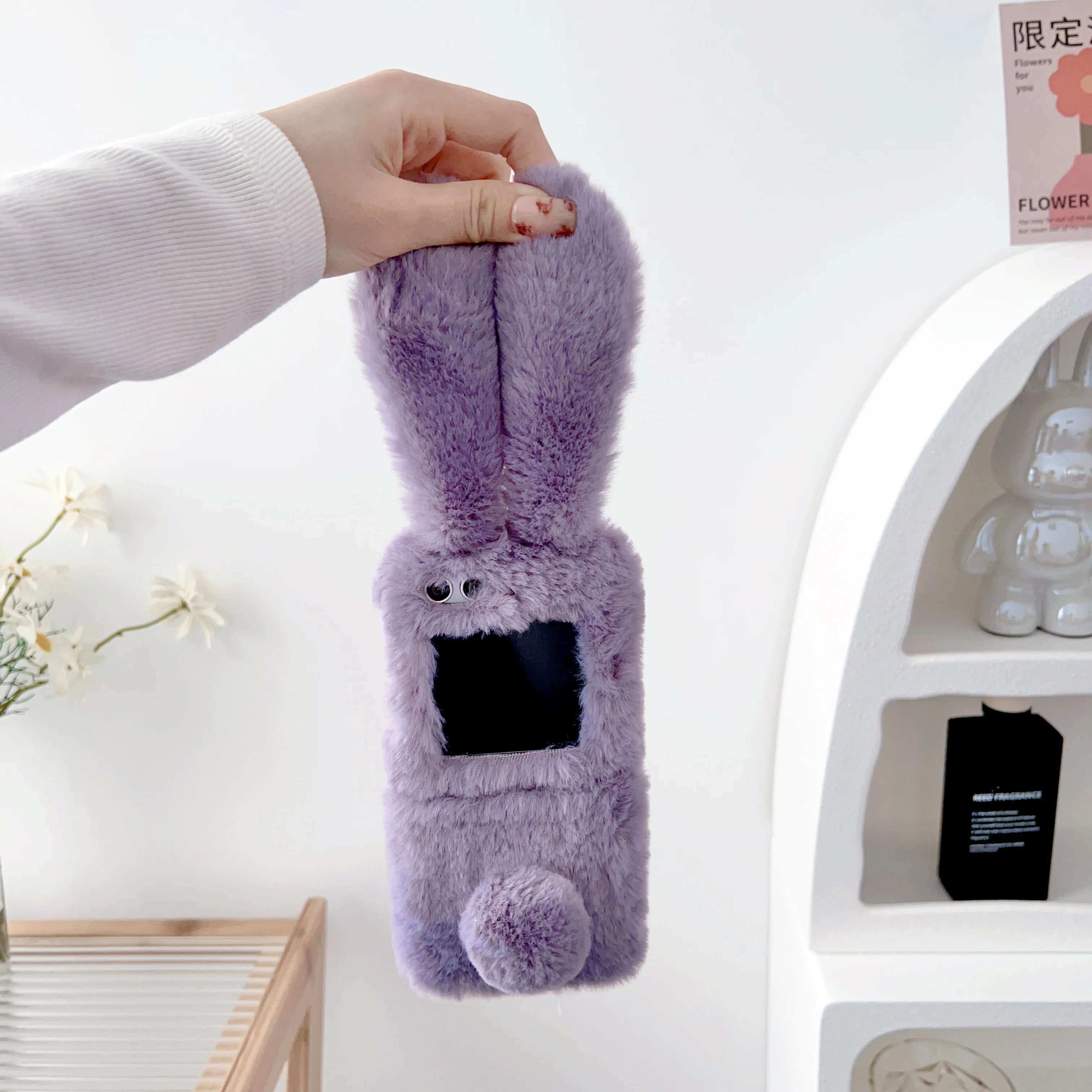 Adorable Fluffy Rabbit Ears Plush Phone Case – Shockproof and Ultra-Soft