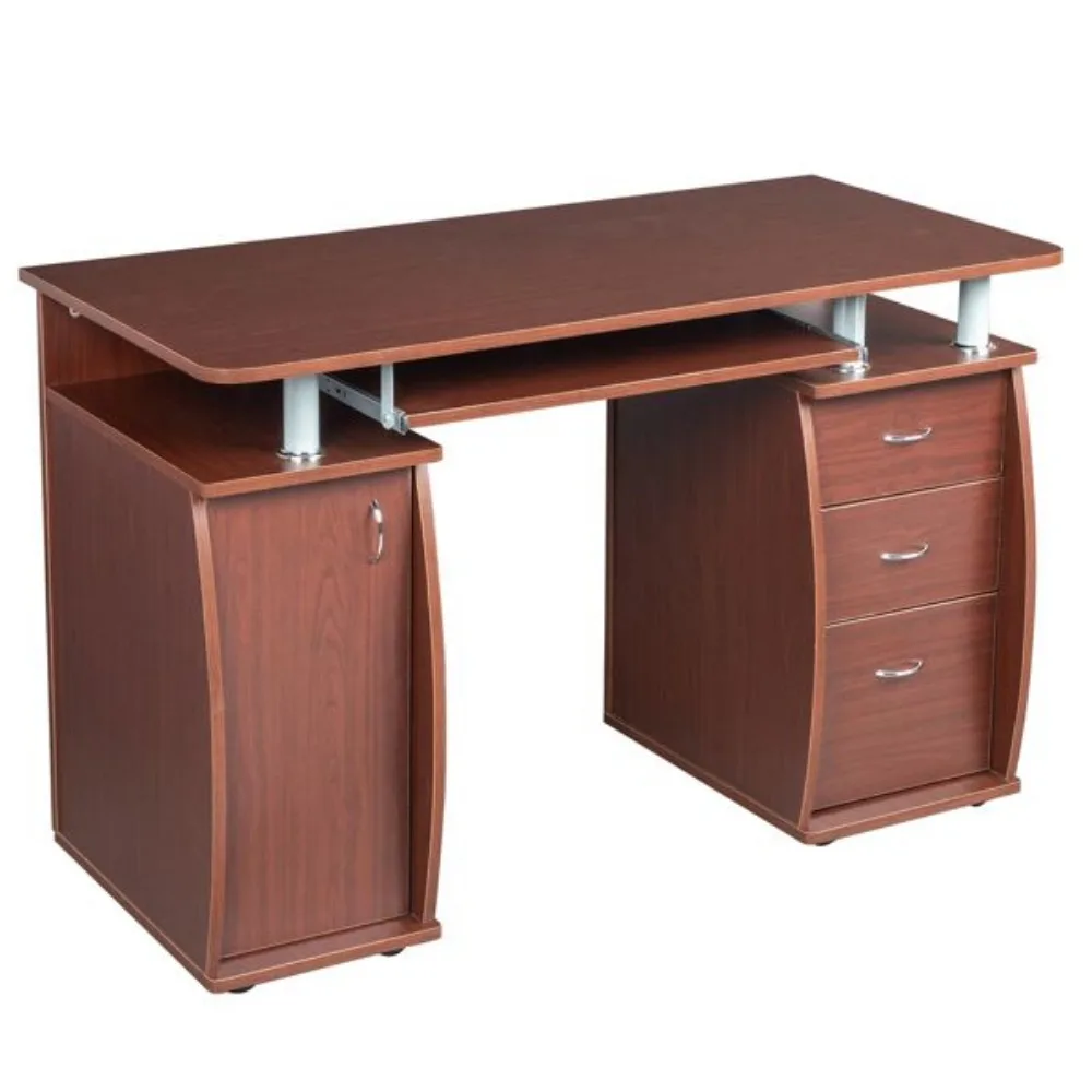 Computer Desks,115* 55*74cm 15mm MDF Portable 1pc Door with 3pcs Drawers Computer Desk (A Box) Coffee Color 6