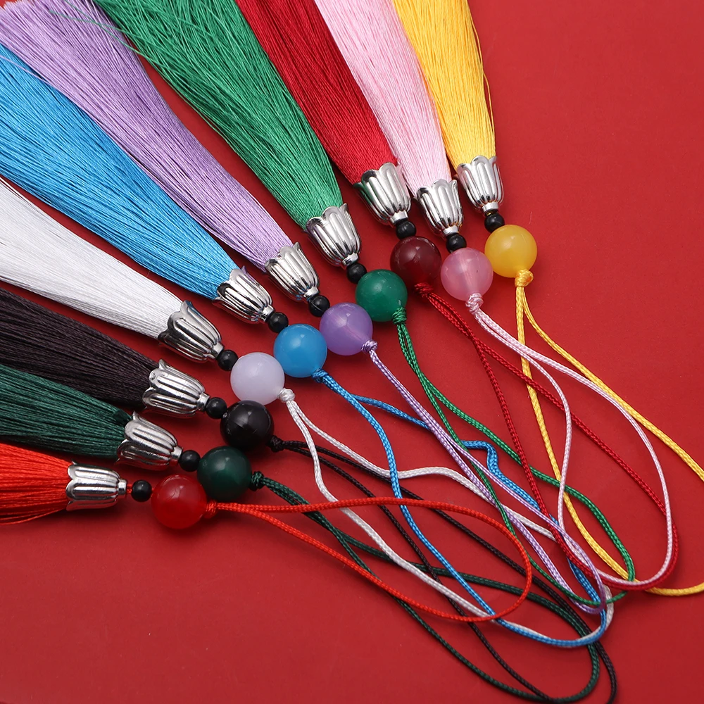 10Pcs Tassels 실키 수제 소프트 Tassels Jade Bead Tassels DIY 공예 공예 자동차 열쇠 고리 장식 펜던트 부드러운 프린지 트림