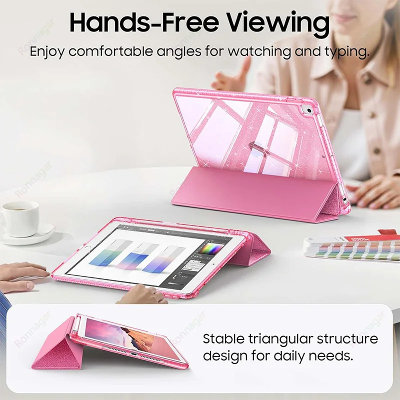 Glitter iPad Case with Pencil Holder & Hard Shell Back