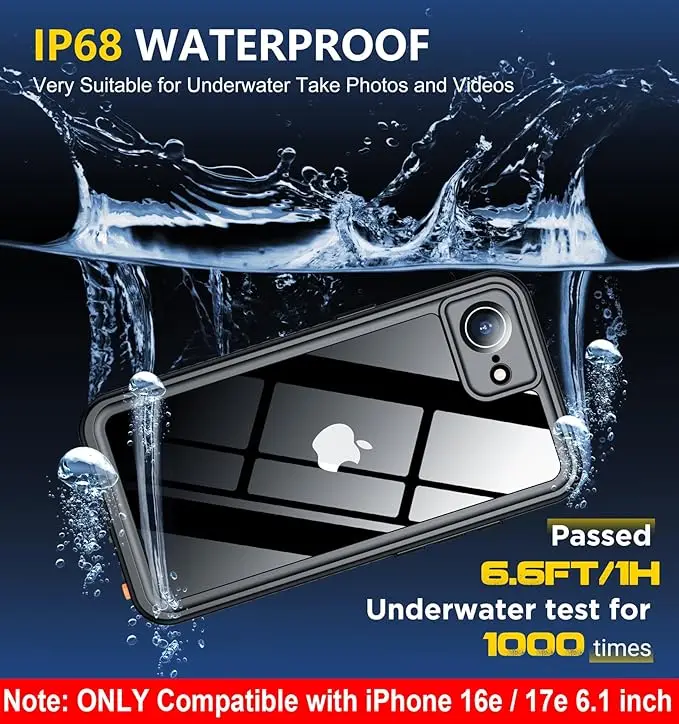 Waterproof Case with Built-in Screen and Camera Lens Protector - IP68 Underwater Full Body Protection Cover