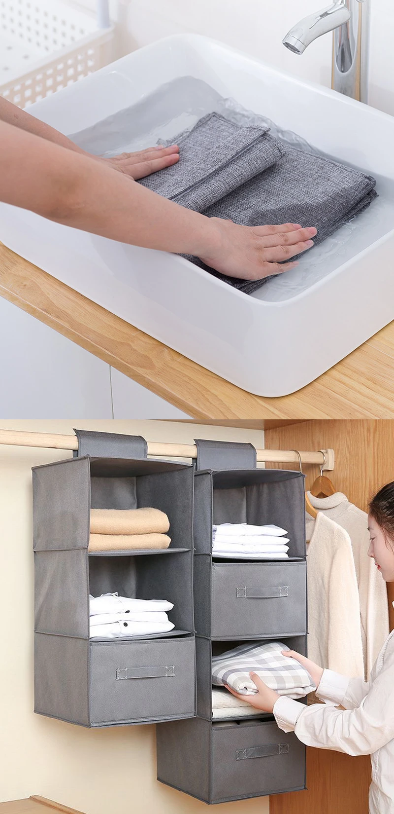 Description Picture 4 of itemNew Cotton Linen Hanging Storage Bag multifunctional clothing organizing bag washable fabric cotton and linen drawer