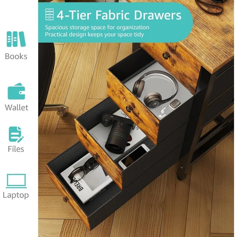 47 inch Computer Desk with 4 Fabric Drawers, Reversible Writing Work Study Desk for Home Office Bedroom, Modern Simple 5
