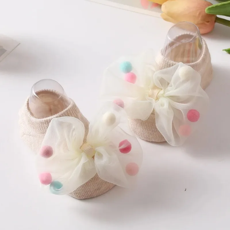 Baby Girl Home Short Socks Lace Bow Infant Anti Slip Trampoline Socks Newborn Princess Ankle Children Floor Shoes